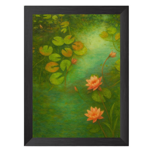 Serene Lotus Garden – Framed Wall Print Art A4   (13 inch X 10 inch)