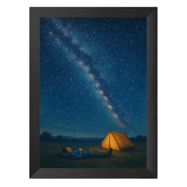 Starry Sky Camping – Framed Wall Print Art A4   (13 inch X 10 inch)